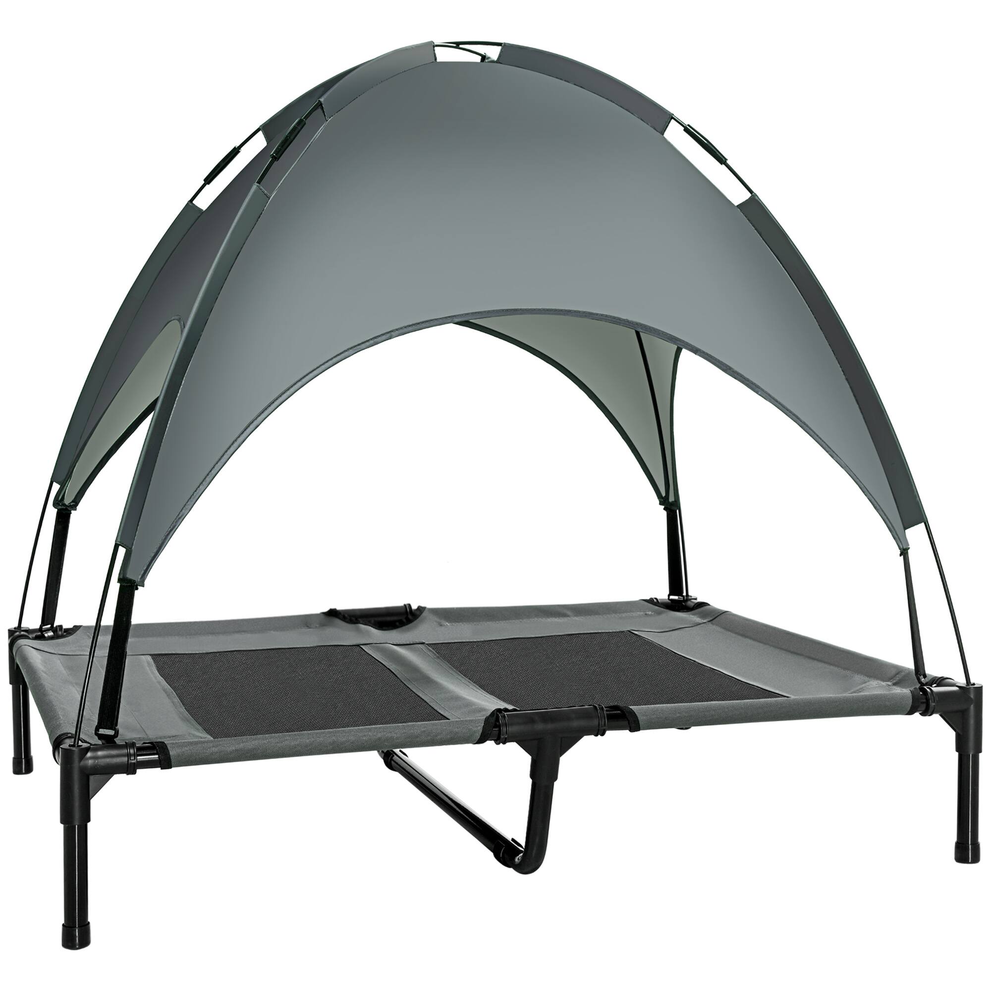 Front. Pawhut - Elevated Dog Bed with Canopy, Outdoor Cot with UV Protection Canopy Shade, 36 inch Large Pet Bed for Camping - Grey.