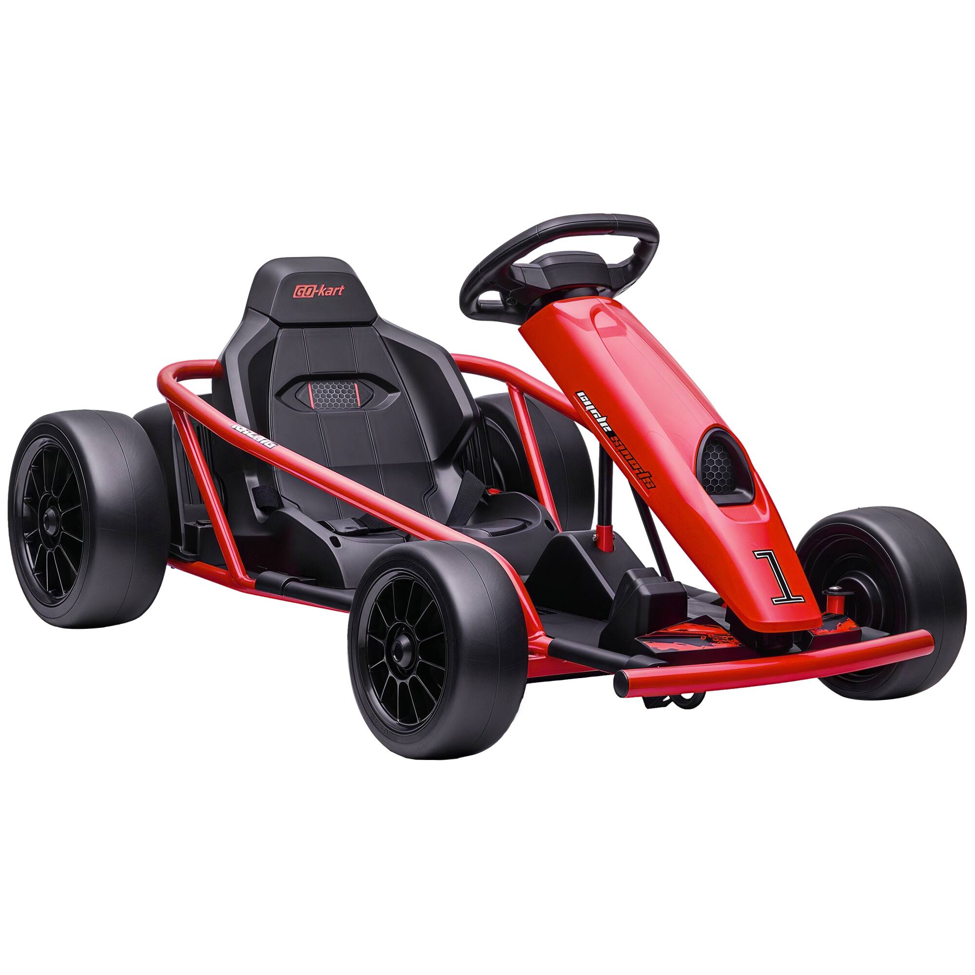 Aosom - 24V 8.1 MPH Electric Go Kart, Drifting Car Battery Powered Ride on Toy Outdoor with Slow Start, Music, Horn, Safety Belt