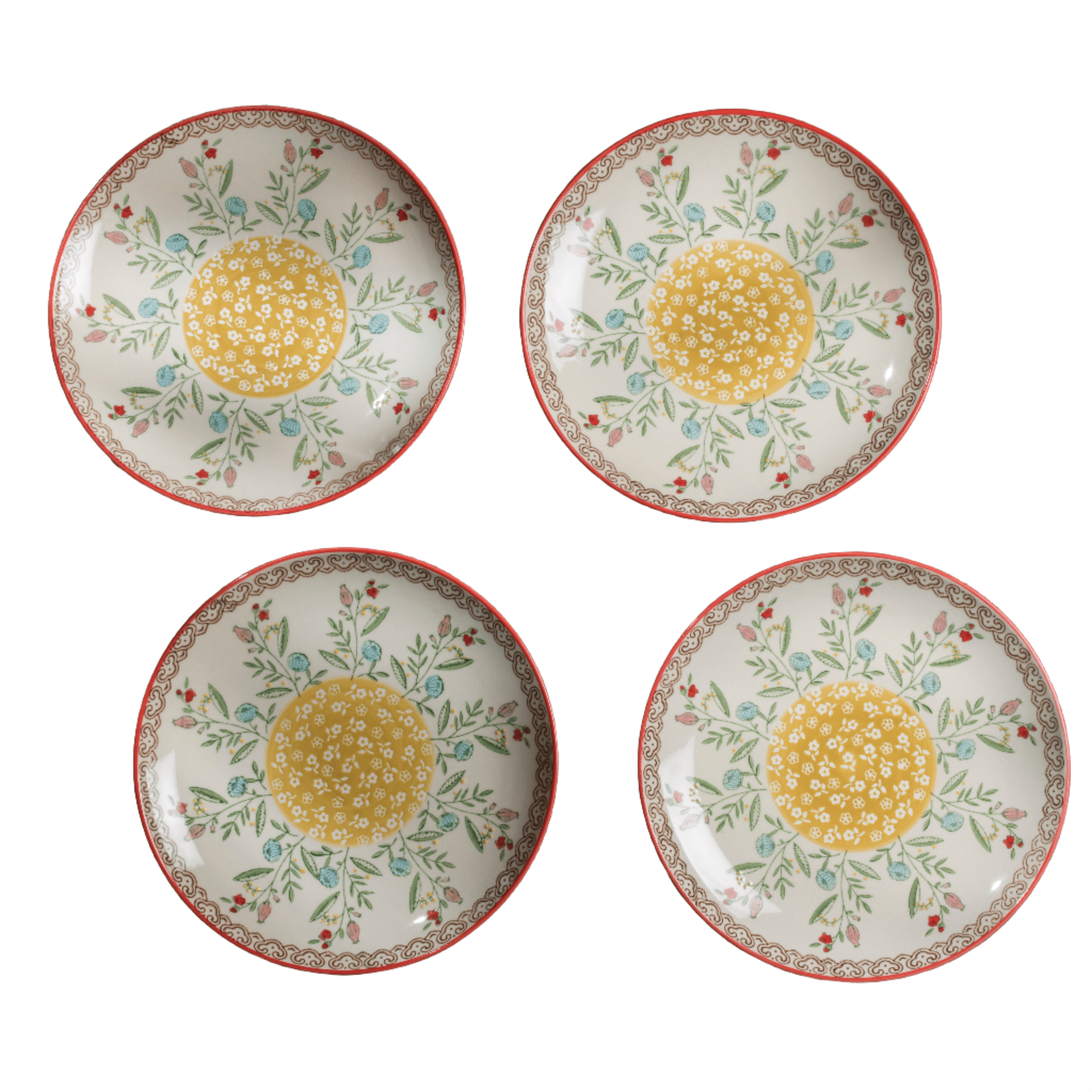 Front. Euro Ceramica Home - Ella 4 Piece Salad Plates Set - Multicolor.