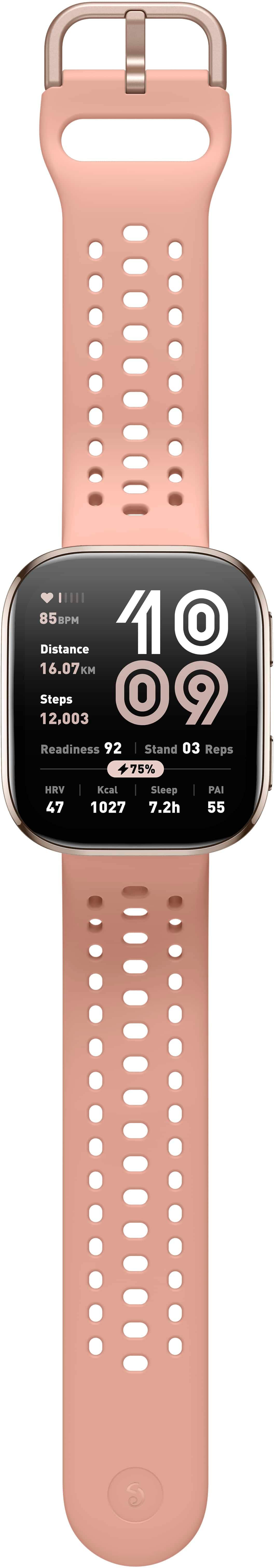 The text on the image reads: "85M 10 Distance 16.07 12,003 Steps 09 Readiness 92 Stand 03 Reps 75% HRV 47 Kcal 1027 Steep 7.2h PAI 55 S." This text is grouped and corrected as follows:
1. Distance: 85 meters
2. Steps: 12,003
3. Readiness: 09
4. Stand: 03
5. Reps: 75%
6. HRV: 47
7. Kcal: 1027
8. Steep: 7.2h
9. PAI: 55
10. S: S (possibly for speed or another variable)
These grouped and corrected values likely represent various fitness-related metrics, such as distance traveled, steps taken, readiness level, number of stands, repetitions, heart rate variability, kilocalories burned, steepness of the terrain, and a speed or another variable represented by the "S" at the end.