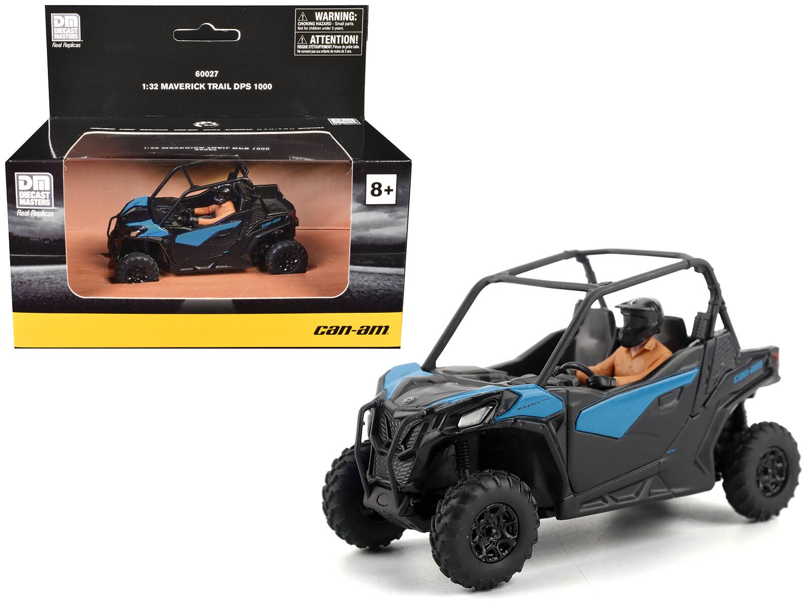 DIECAST MASTERS  
Real Replicas  

60027  
1:32 MAVERICK TRAIL DPS 1000  

8+  

can-am  

WARNING:  
CHOKING HAZARD - Small parts.  
Not for children under 3 years.  

ATTENTION!  
Pequeños objetos pueden ser ingeridos.  
No apto para menores de 3 años.