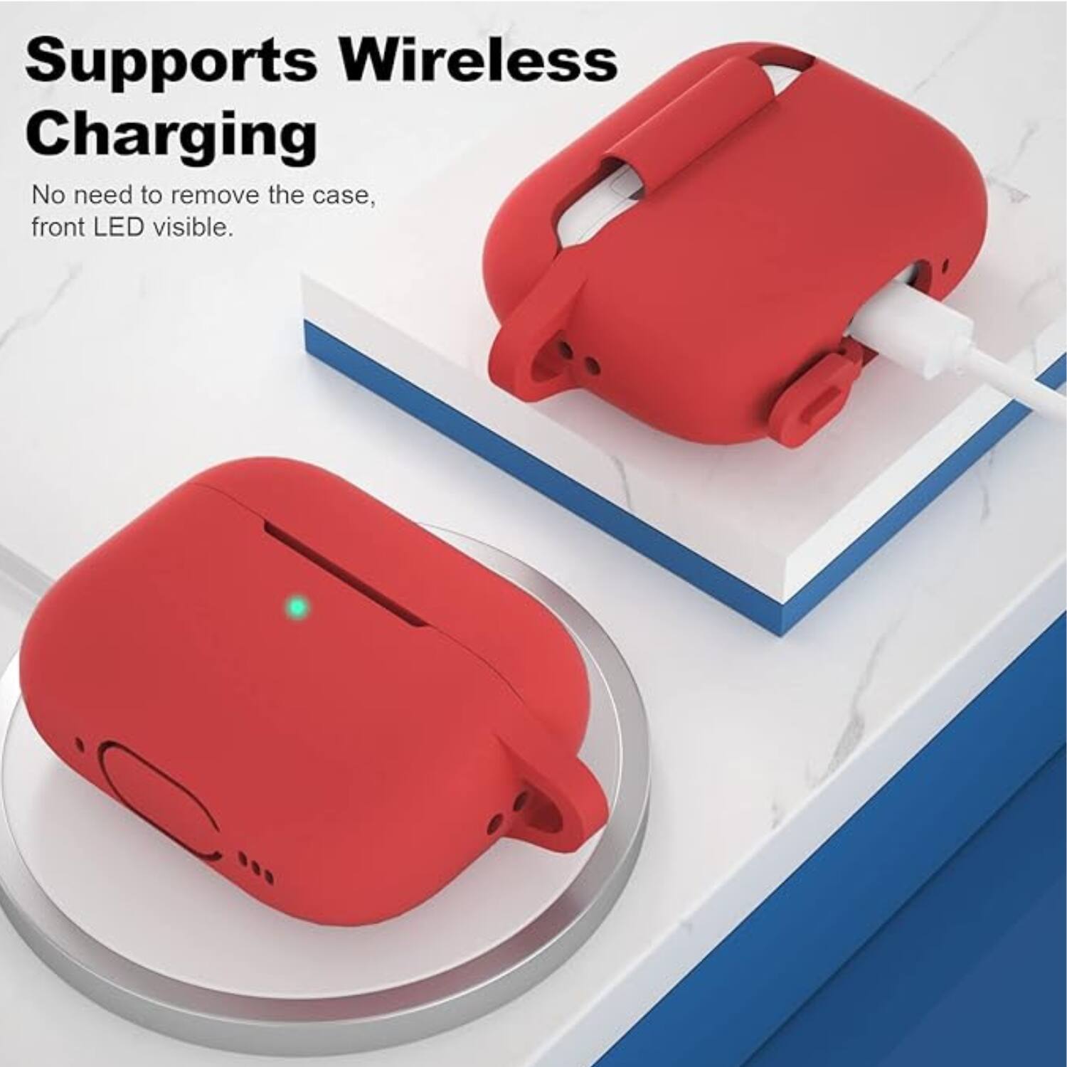 Supports Wireless Charging  
No need to remove the case, front LED visible.