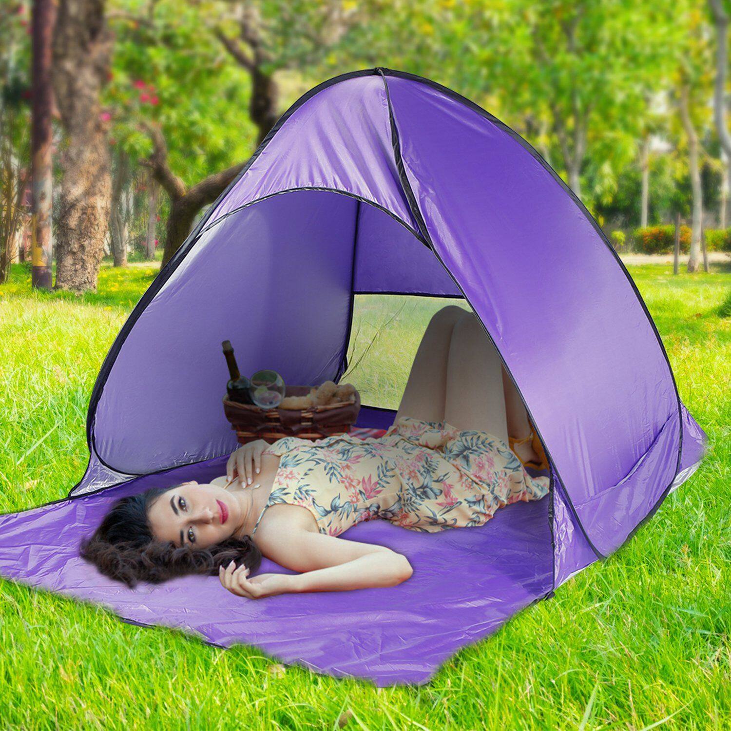 Left. Loheer - Loheer Pop Up Beach Tent Sun Shade Shelter Anti-UV Automatic Waterproof Canopy 2-3 Person Purple - Purple.