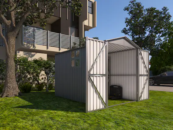 Front. Mondawe - Motorcycle Outdoor Steel Storage Shed With Window - Grey.