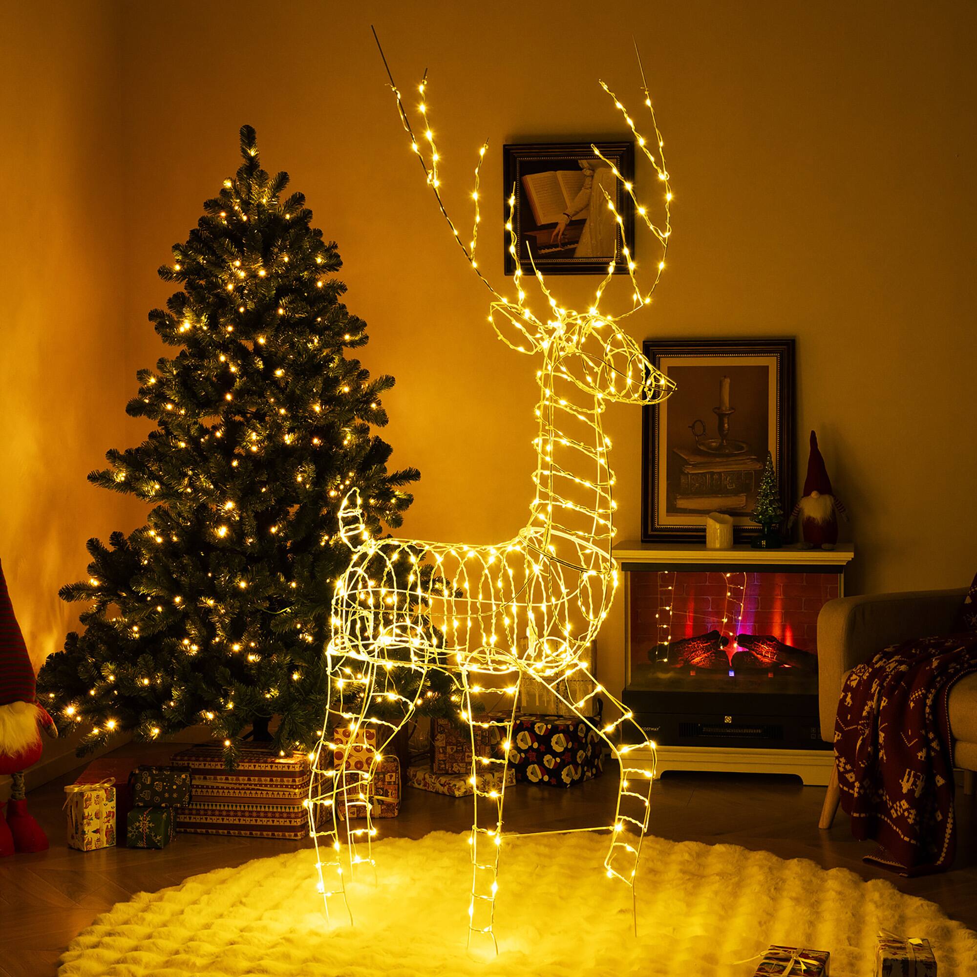 Alt View 1. Gymax - Gymax 6 ' Pre-Lit Christmas Reindeer w/ 300 Warm White LED Lights Ground Stakes - White.