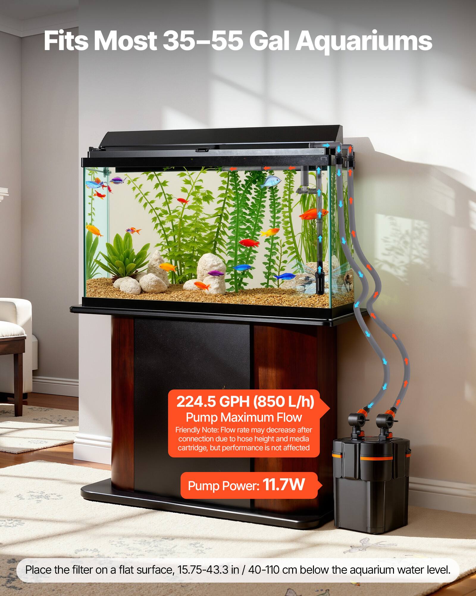 VEVOR 224.5GPH Canister Filter, 2 Stage External Aquarium Filter