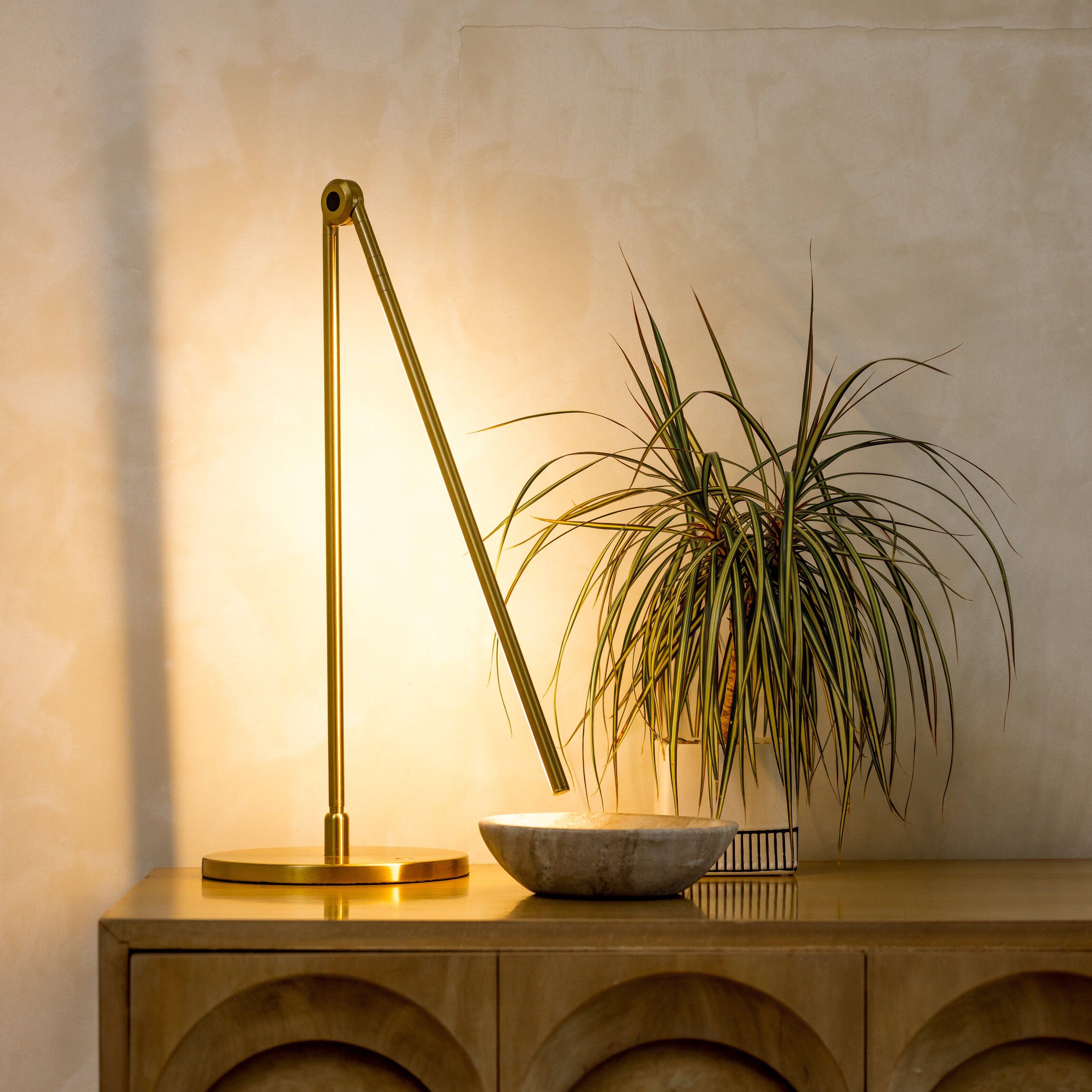 Alt View 7. Brightech - Libra LED Modern Industrial Arc Dimmable Bedside Nightstand Desk Lamp with Fast Charging USB-C Port - Antiqued Brass.