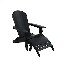 WestinTrends - Tuscany 2-Piece HIPS Outdoor Folding Adirondack Seashell Chair With Folding Ottoman - Black