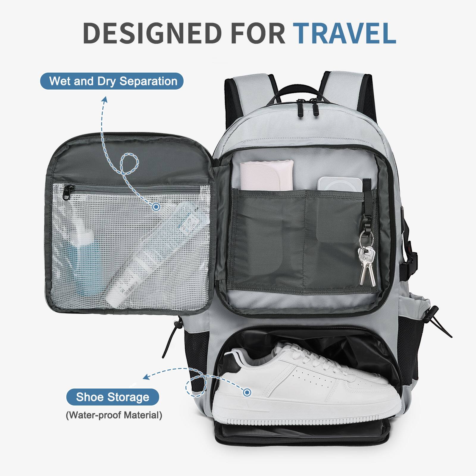 DESIGNED FOR TRAVEL

Wet and Dry Separation

Shoe Storage (Water-proof Material)