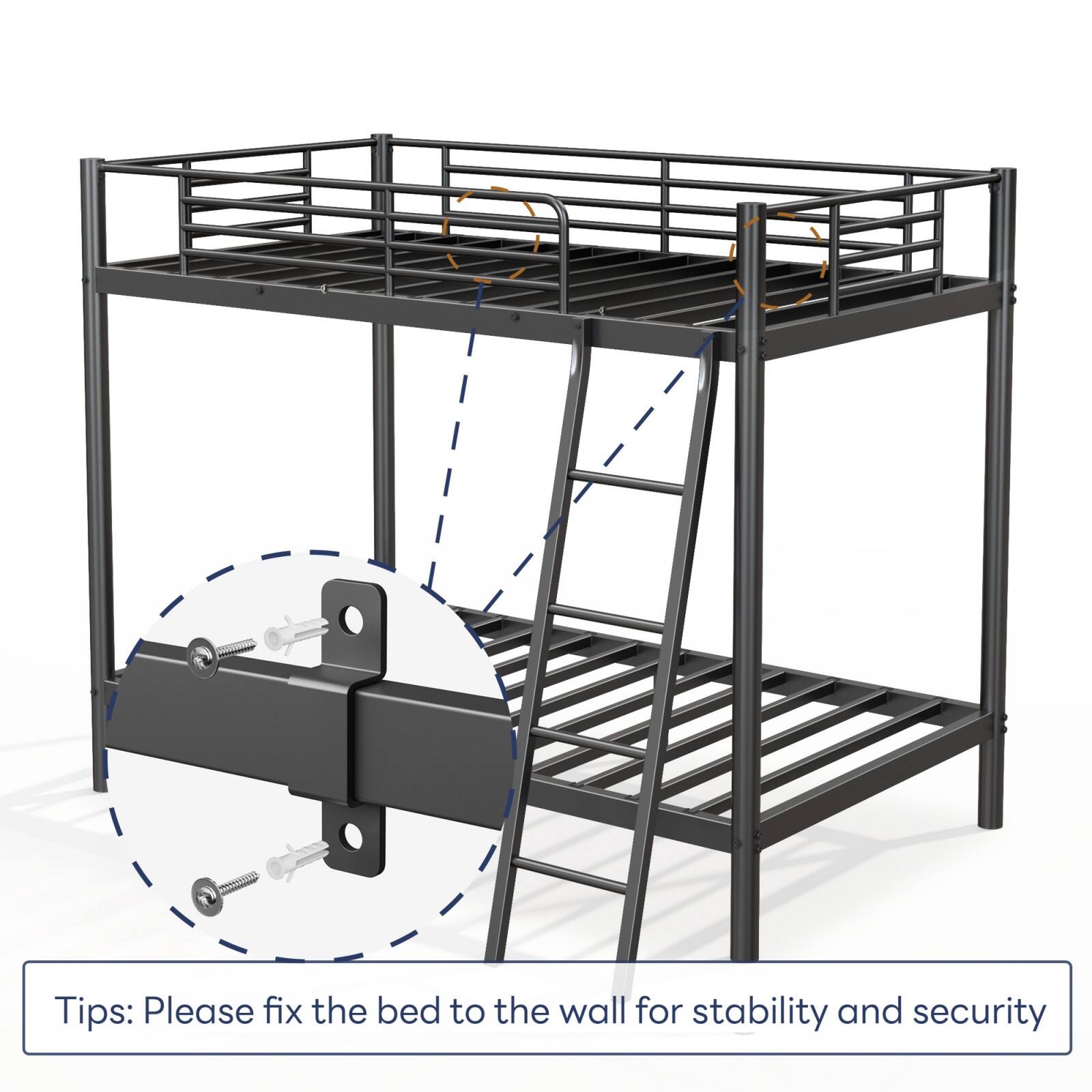 Tips: Please fix the bed to the wall for stability and security.