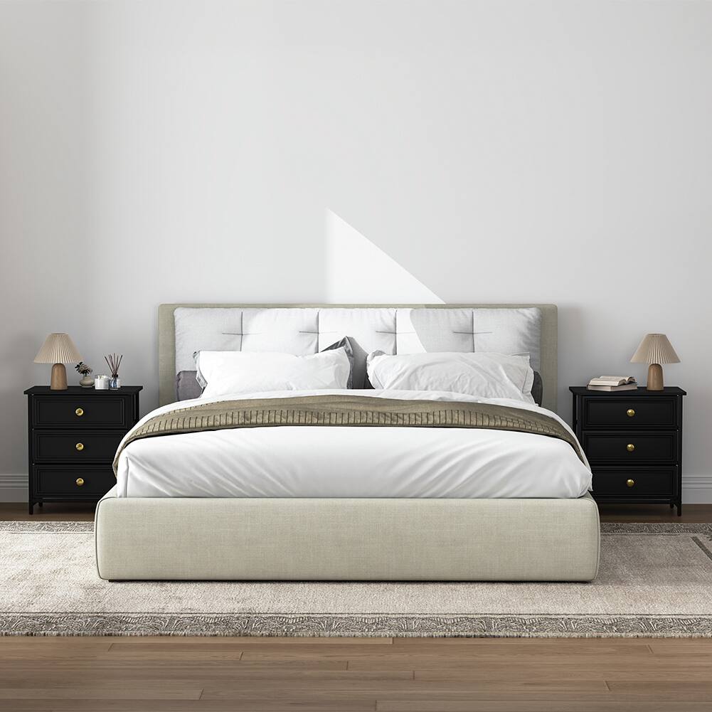 Back. Spaco - 3-Drawer Nightstand Set of 2, Wooden Night Stands with Solid Wood Legs, Modern Bedside Table with Storage for Bedroom - Black.