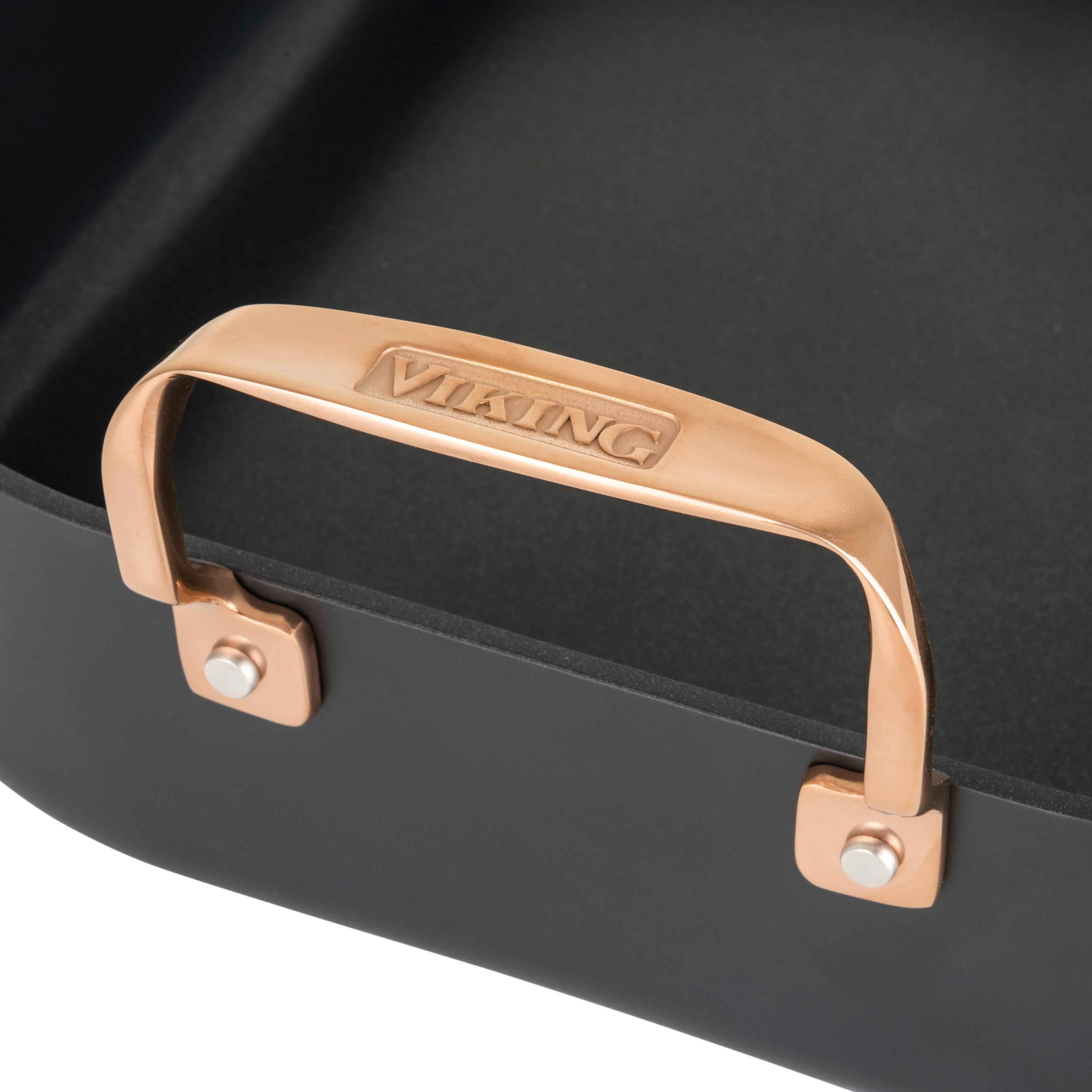 Left. Viking - Hard Anodized Roasting Pan with Copper Handles, A Rack and Bonus Carving Set - Multicolor.