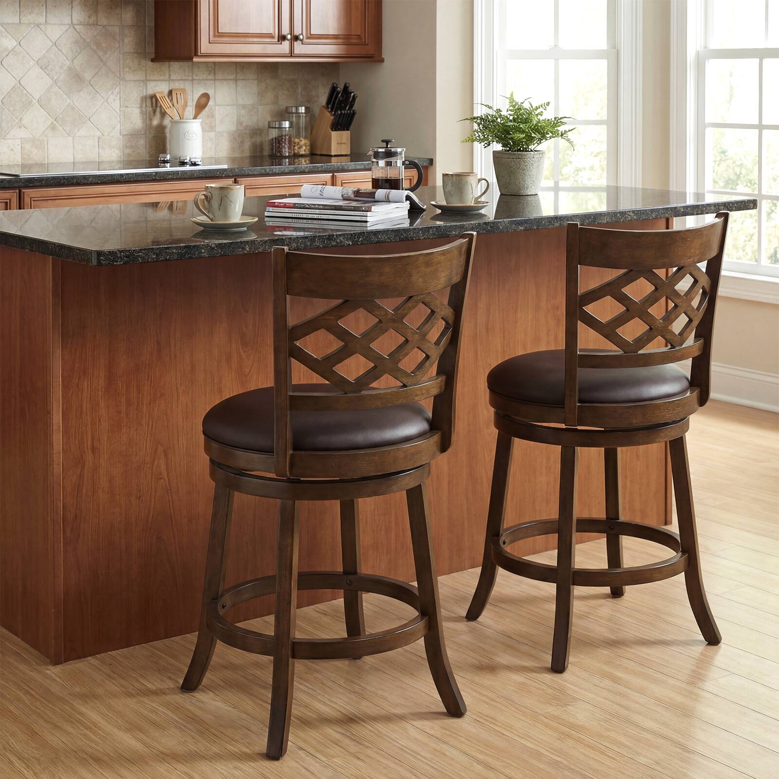 Alt View 4. Costway - Costway 26" Counter Height Bar Stools Set of 4 with Rubber Wood Frame, Upholstered Seat - Brown.