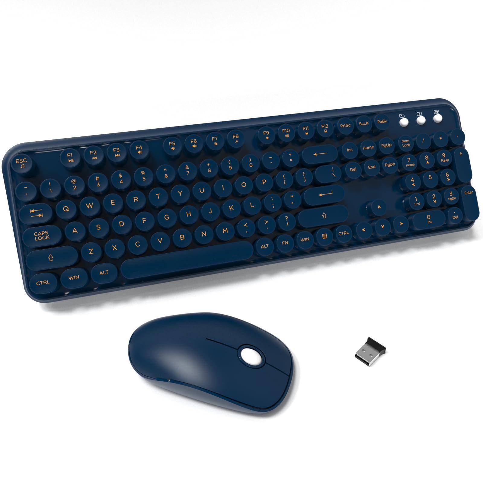 Live At Space - Wireless And Mouse Combo 104 Keys Full-sized 2.4 Ghz Round Keycap Colorful Keyboards Usb Receiver Plug Play For Windows - DarkBlue