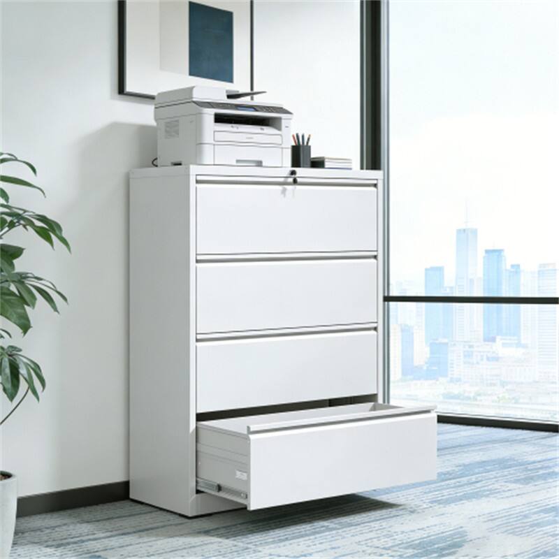 Alt View 4. HTUTWOO - 4 Drawer Lateral File Cabinet – Heavy Duty Metal Filing Cabinet, 35.4" Locking Vertical Storage with Anti-Tip Interlock - White.