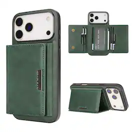 Dteck - 2-in-1 Magnetic Wallet Case for Apple iPhone 17 Pro Max, Shockproof PU Leather Cover with Detachable 7-Card Holder - Green