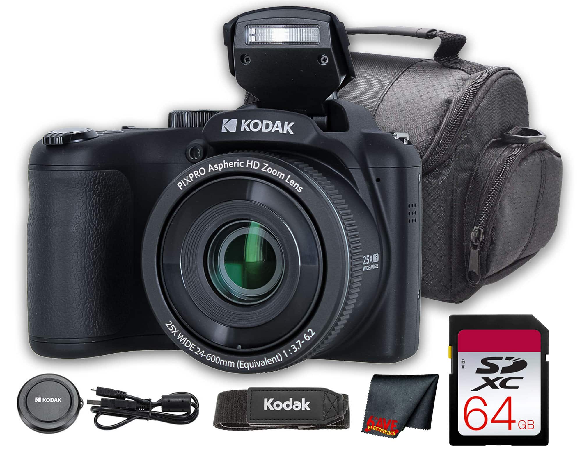 Bundle Kodak PIXPRO AZ255 Digital Camera (Red) (AZ255RD) + 64GB