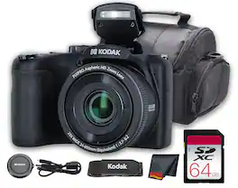 Kodak - PIXPRO AZ255 Digital Camera (Black) (AZ255BK) + 64GB Card + Bag + Cloth