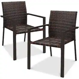 Best Choice Products - Set of 2 Wicker Chairs, Stackable Outdoor Dining Furniture w/ Armrests - Brown