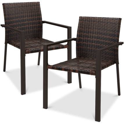 Front. Best Choice Products - Best Choice Products Set of 2 Wicker Chairs, Stackable Outdoor Dining Furniture w/ Armrests - Brown - Brown.