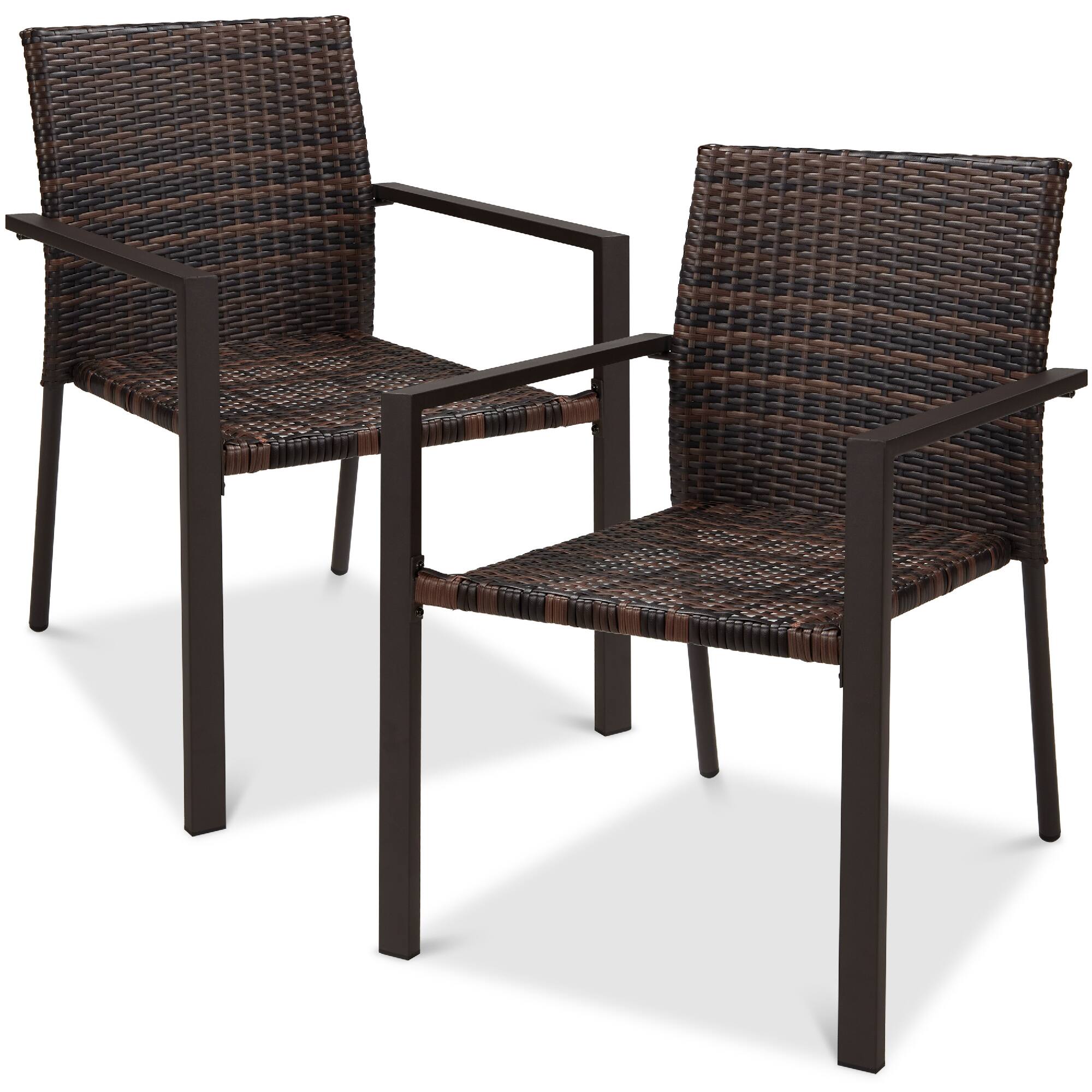 Front. Best Choice Products - Best Choice Products Set of 2 Wicker Chairs, Stackable Outdoor Dining Furniture w/ Armrests - Brown - Brown.