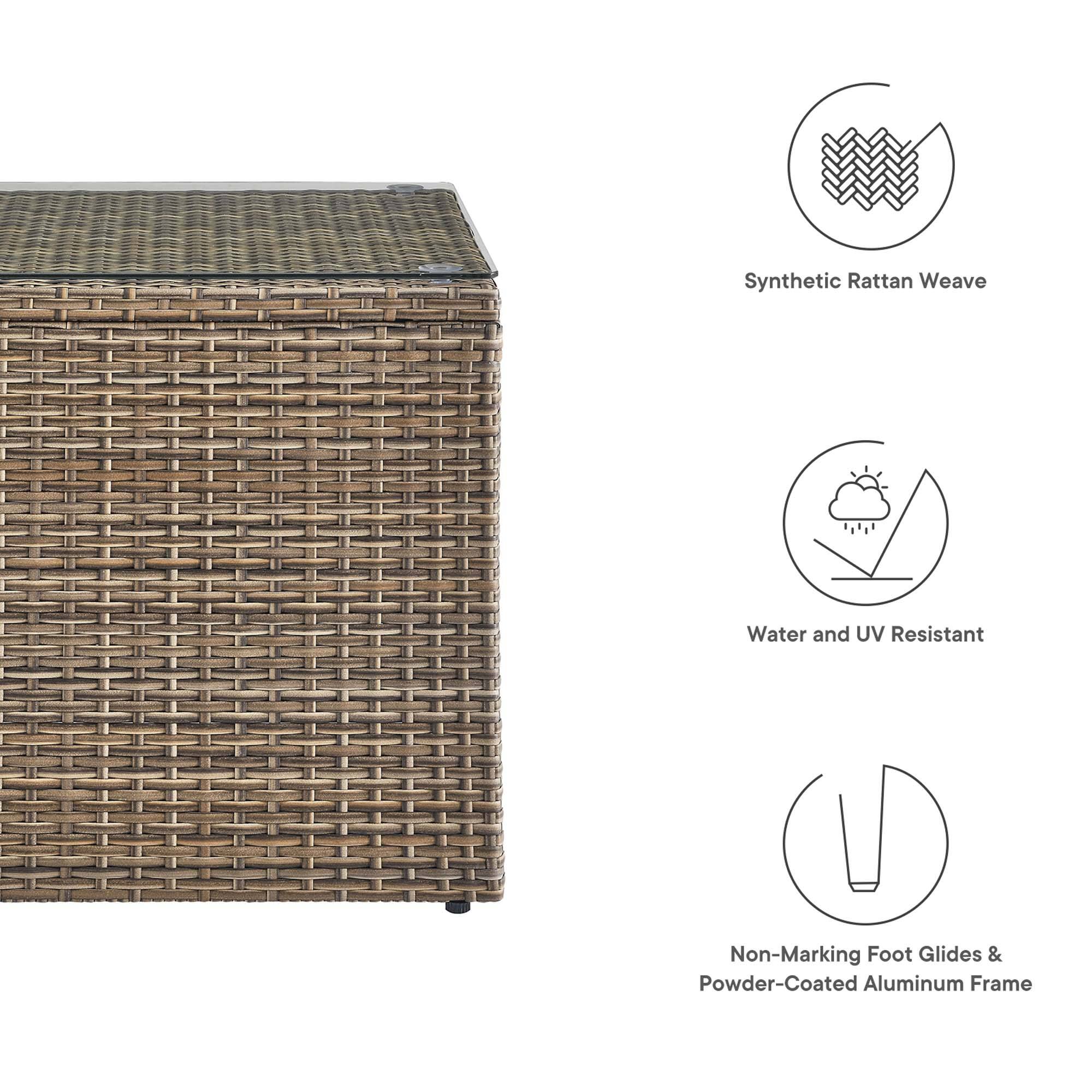 - Synthetic Rattan Weave
- Water and UV Resistant
- Non-Marking Foot Glides & Powder-Coated Aluminum Frame