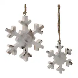 BreeBe - Washed Wood Snowflake Ornament (Set of 12) - White