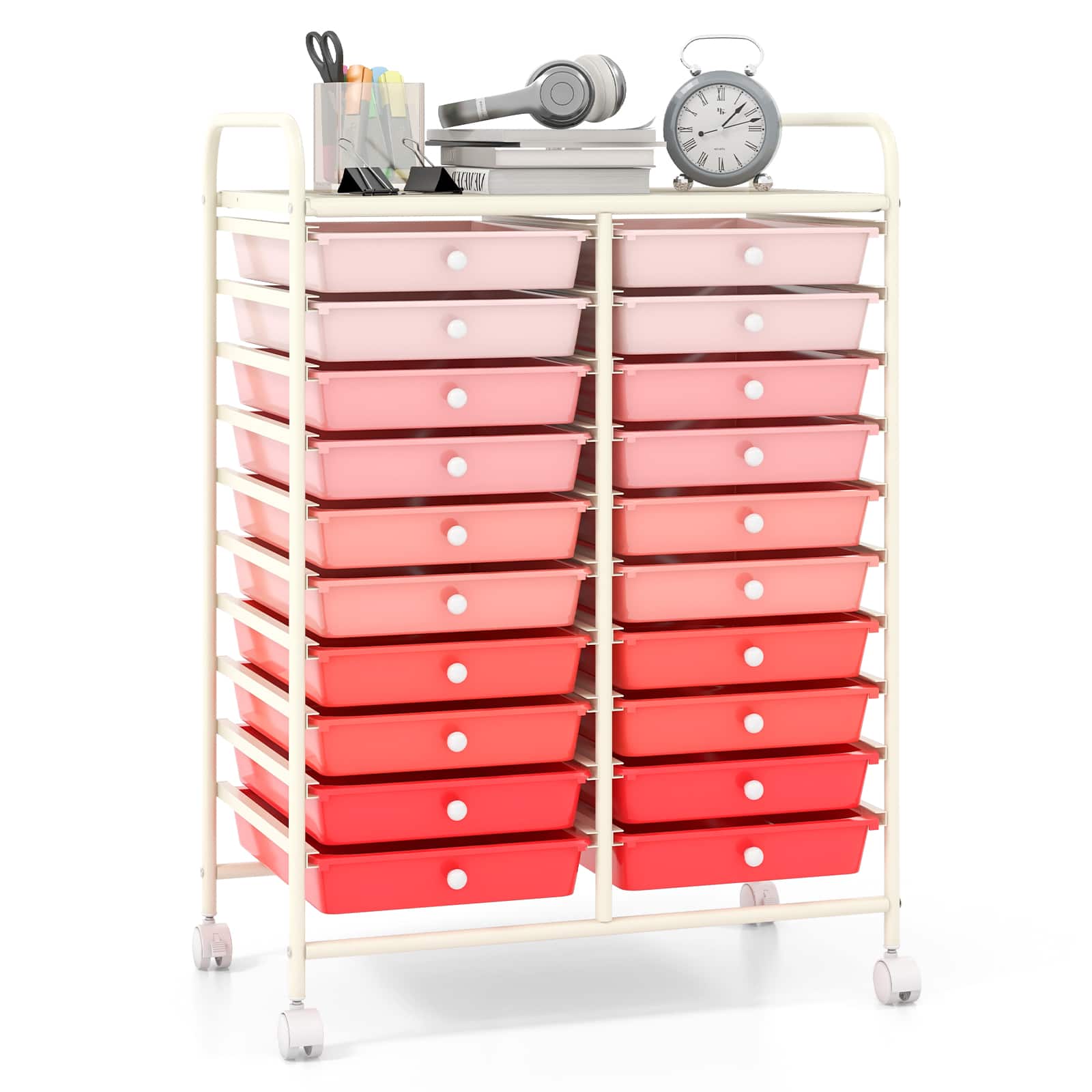 Ecooso - 20-Drawer Rolling Organizer Cart, Mobile Drawer Storage for Studio Supplies, Classroom and Home Use - Pink