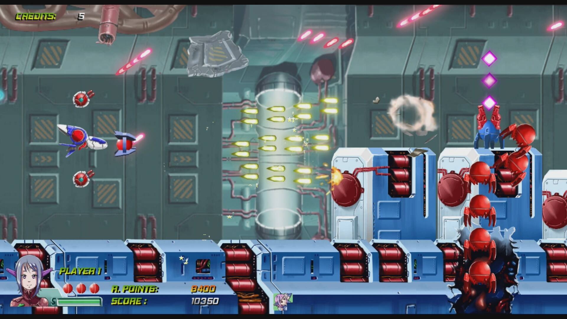 CREDITS: 5

PLAYER 1
1ST POINTS: 8400
SCORE: 10350