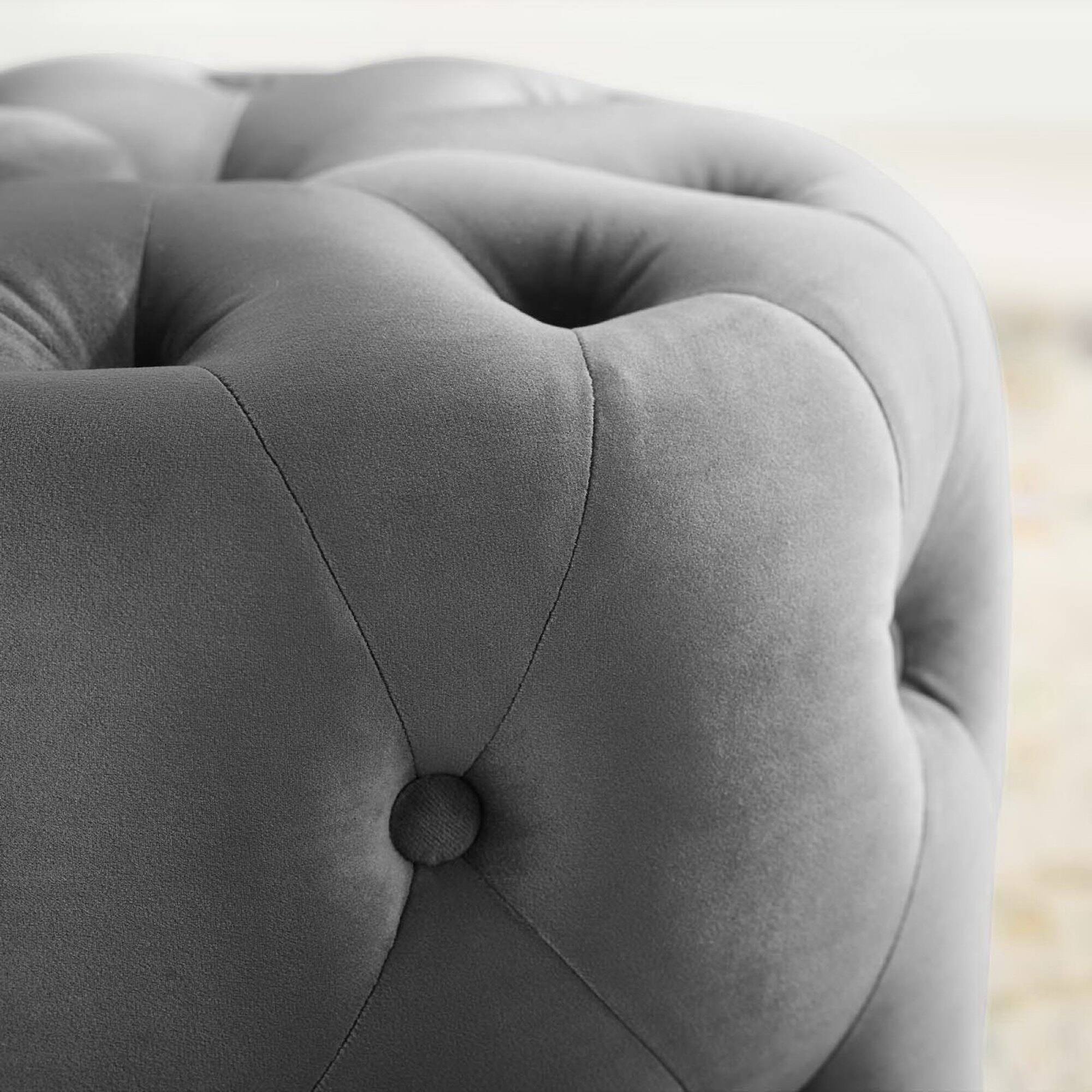 Left. Modway - Amour Tufted Button Round Performance Velvet Ottoman by Modway - EEI-3778-GRY.