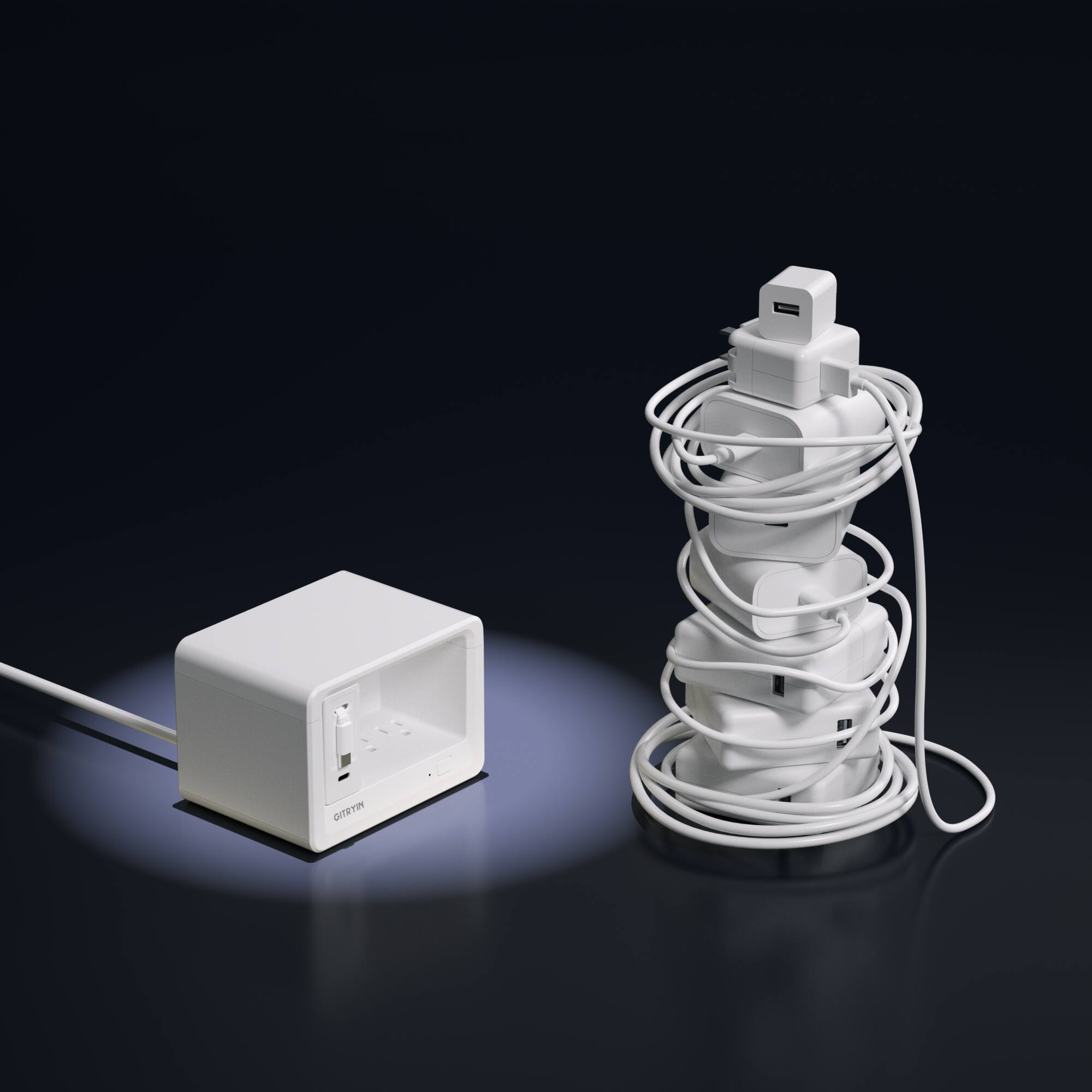 Left. Gitryin - Gitryin Desktop Charging Station + 1 USB-C Retractable Charger, 40W, 31.5-Inch flat Cable, 8 AC White - White.