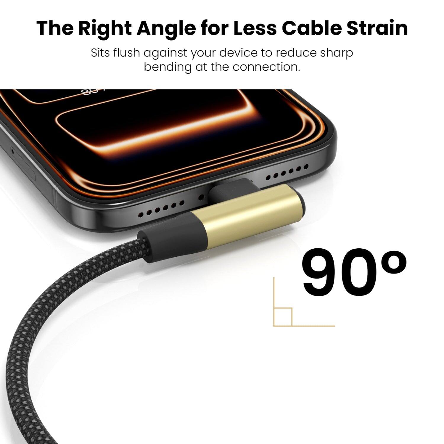 The Right Angle for Less Cable Strain  
Sits flush against your device to reduce sharp bending at the connection.  
80  
90