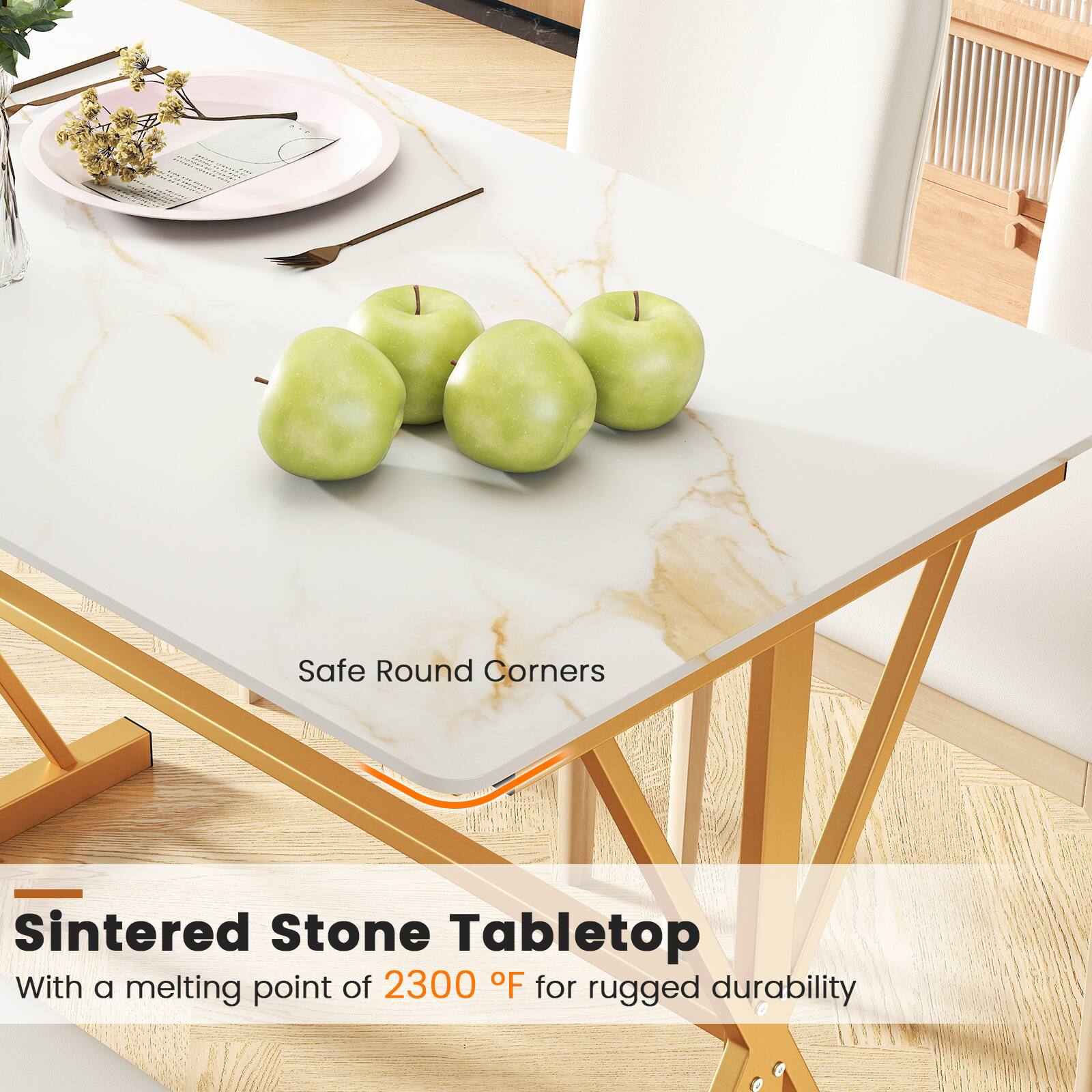 Safe Round Corners

Sintered Stone Tabletop  
With a melting point of 2300 °F for rugged durability