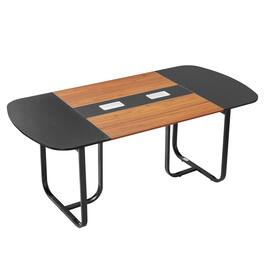 VEVOR - 6 ft Oval Conference Table, Office Meeting Desk for 6-8 People, Modern Design with Sturdy Metal Legs - Black + brown