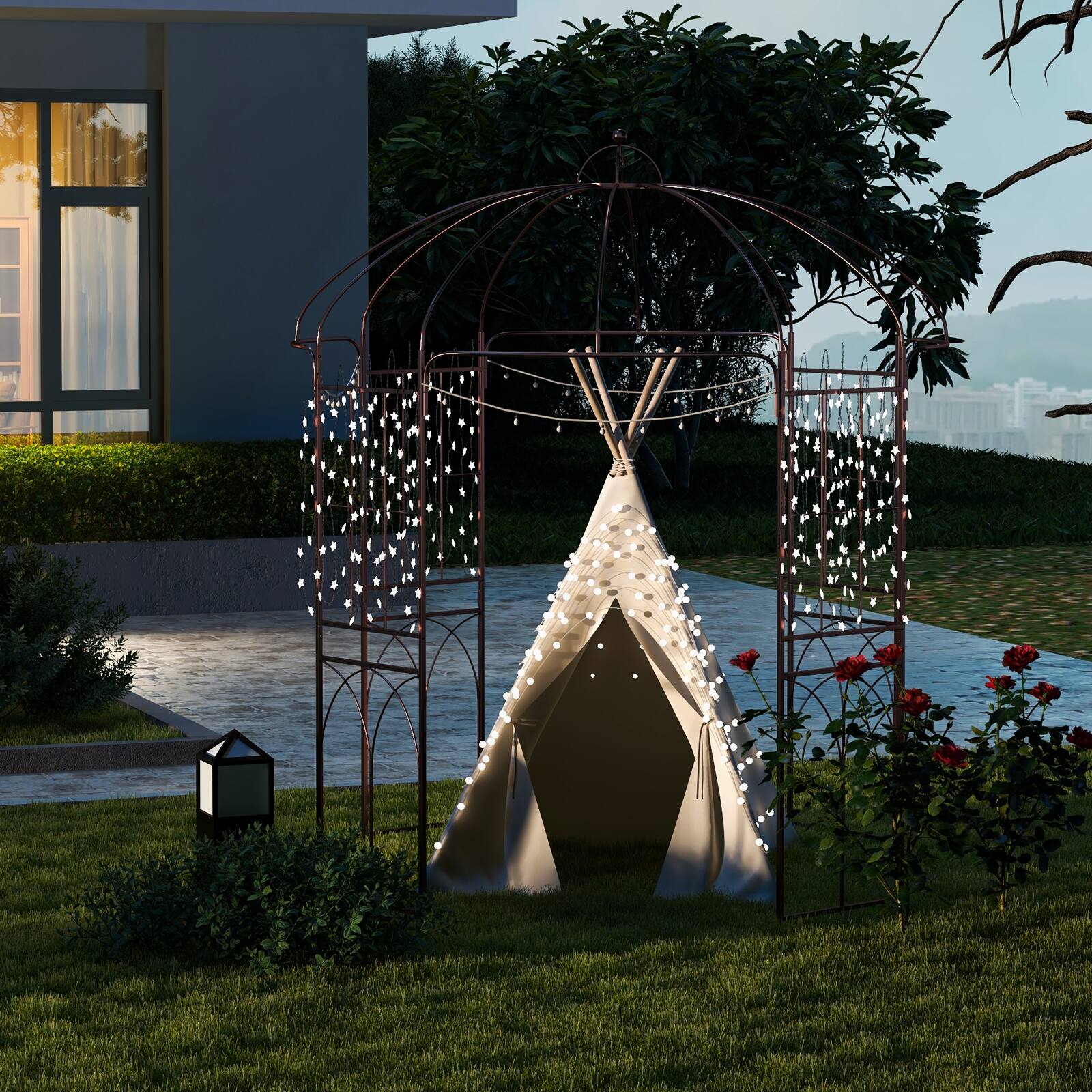 Alt View 5. Costway - Costway 7" x 8.4" Birdcage Shape Garden Arbor Heavy Duty Metal Garden Gazebo Pergola w/ Trellis Plant Stand Rack - Bronze.