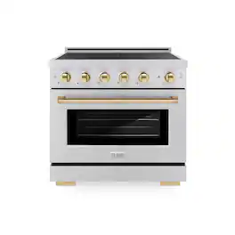ZLINE - Autograph 36 in. 5.2 cu. ft. Paramount Freestanding Induction Range with 5 Burners in Satin Steel with Gold Accents - Satin Stainless Steel