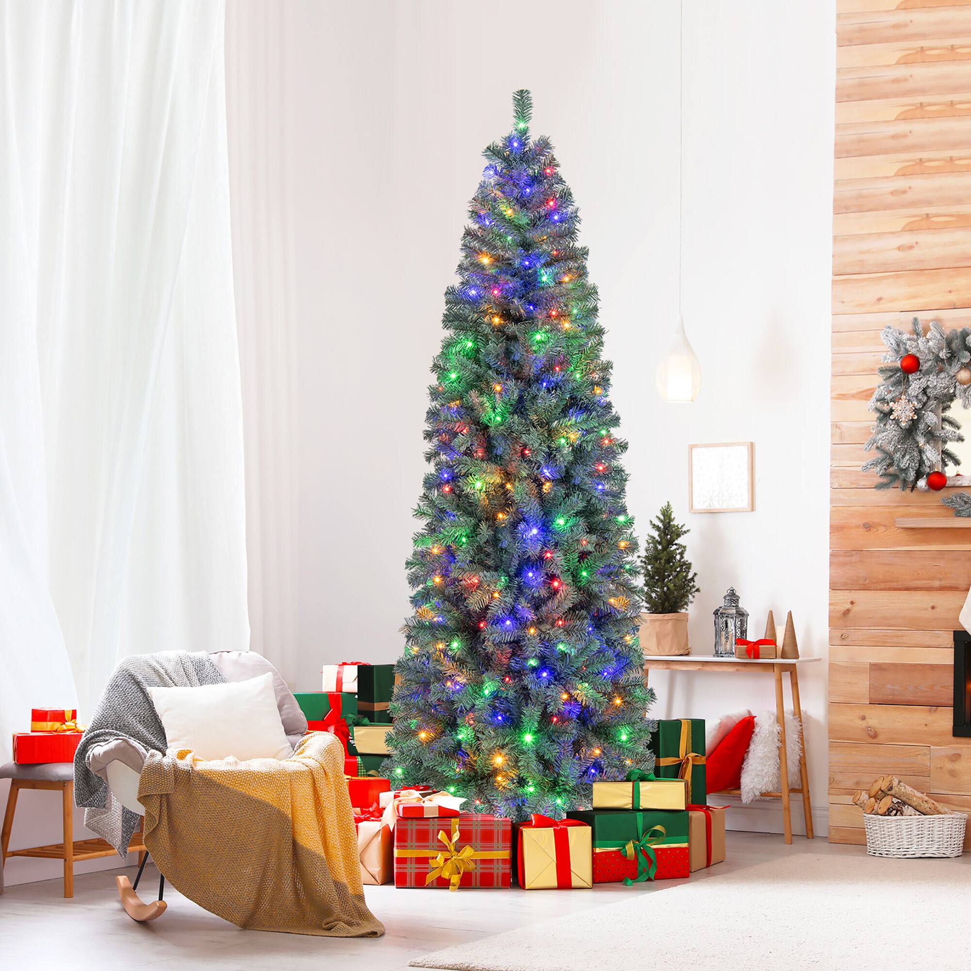 Alt View 4. Gymax - Gymax 7.5 FT Artificial Xmas Tree w/ 724 Branch Tips 250 LED Lights 9 Lighting Modes - Blue.