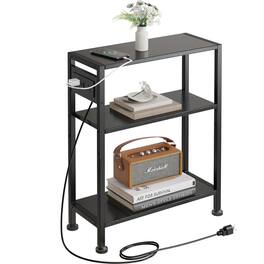 PO3TICJUNKI3 - End Table With Charging Station 3-tier Side For Space Skinny Nightstand Usb type C Port And 2 Outlets Slim - Black