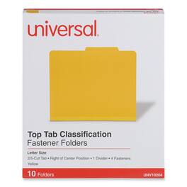 Universal - Bright Colored Pressboard Folders, 2" Expansion, 1 Divider, 4 Fasteners, Letter Size, Yellow Exterior, 10/Box