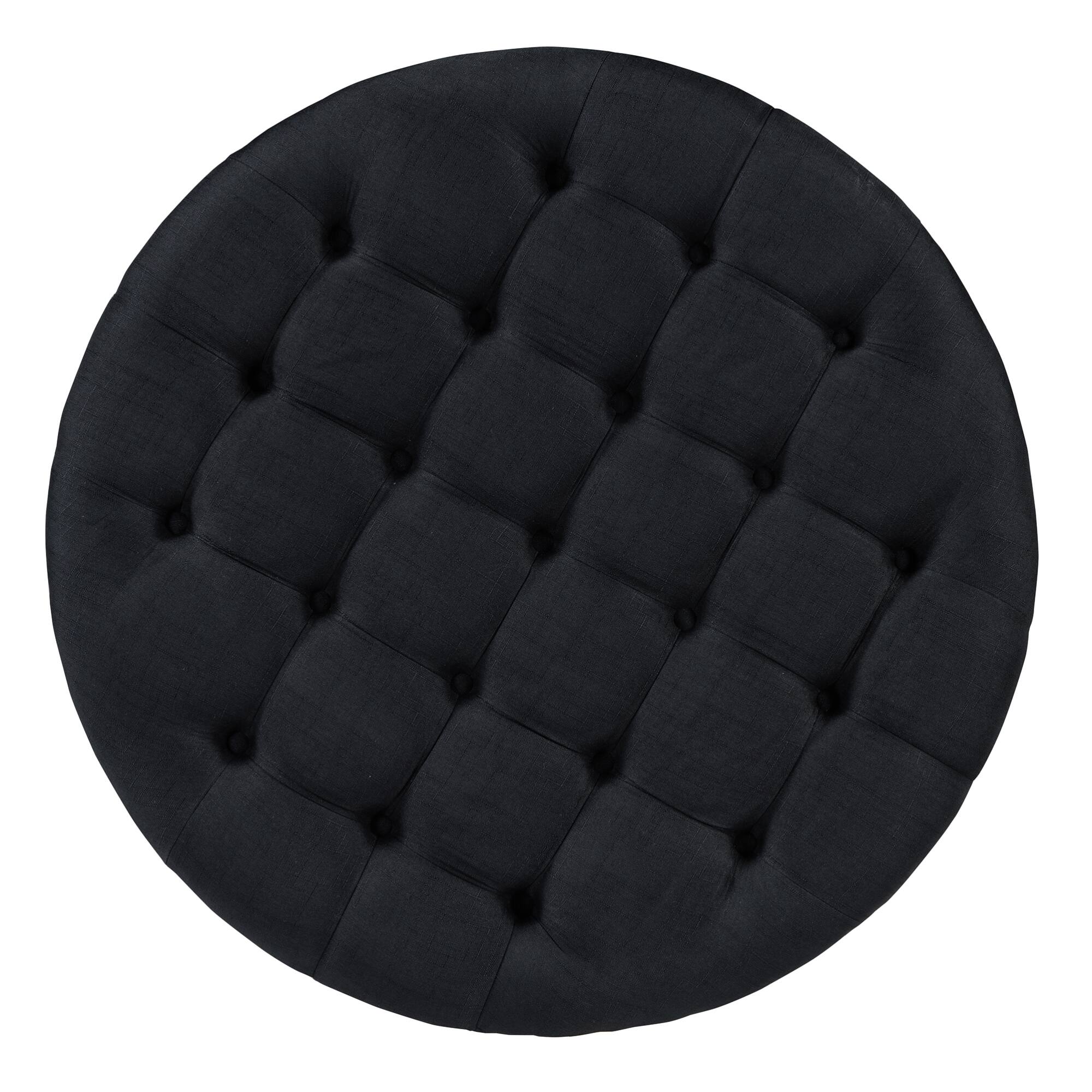 Alt View 6. GOODSILO - Large Round Ottoman Coffee Table with Storage Shelf and Wheels - Modern Tufted Upholstered Living Room Furniture - Black+Brown.