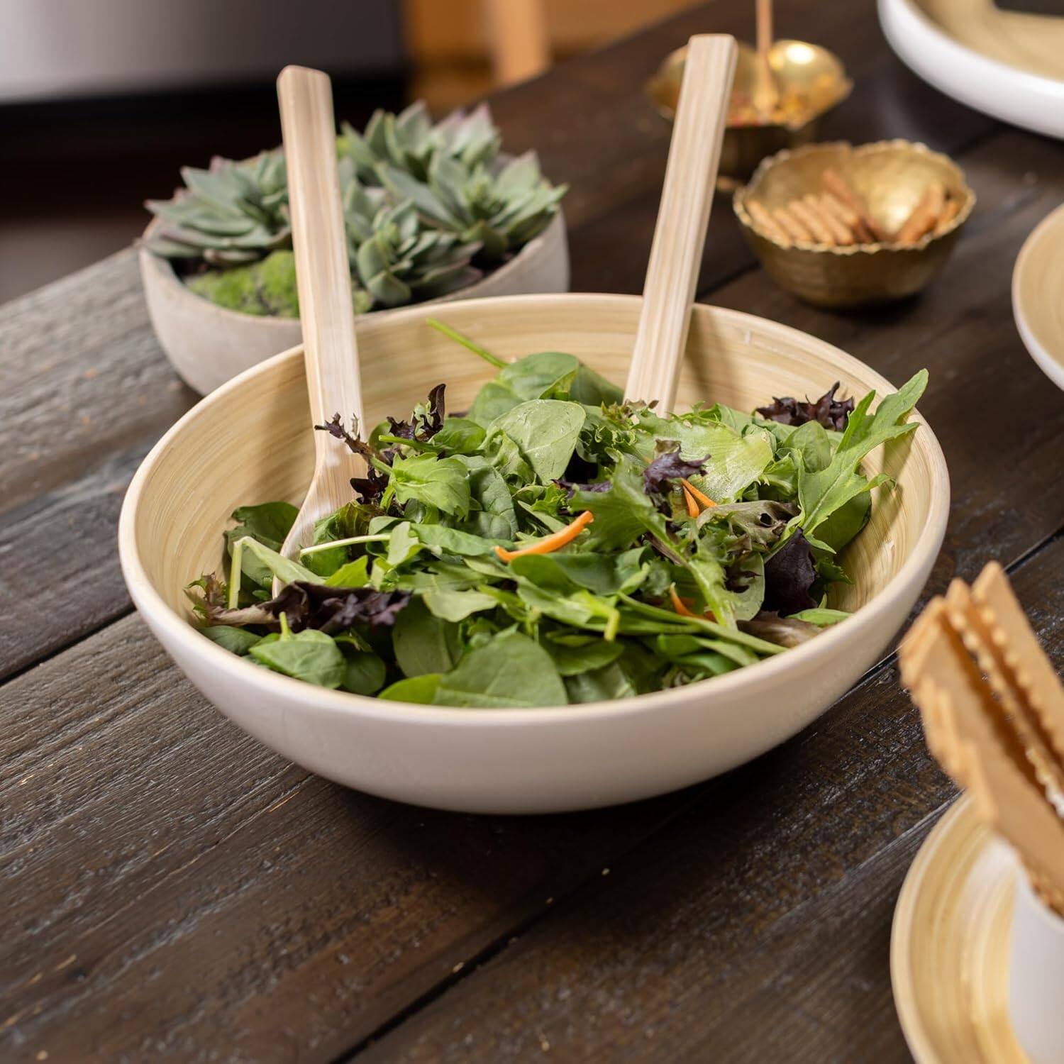 Angle. Lexa - Bamboo Salad Bowl, 12 Inch, White - White.