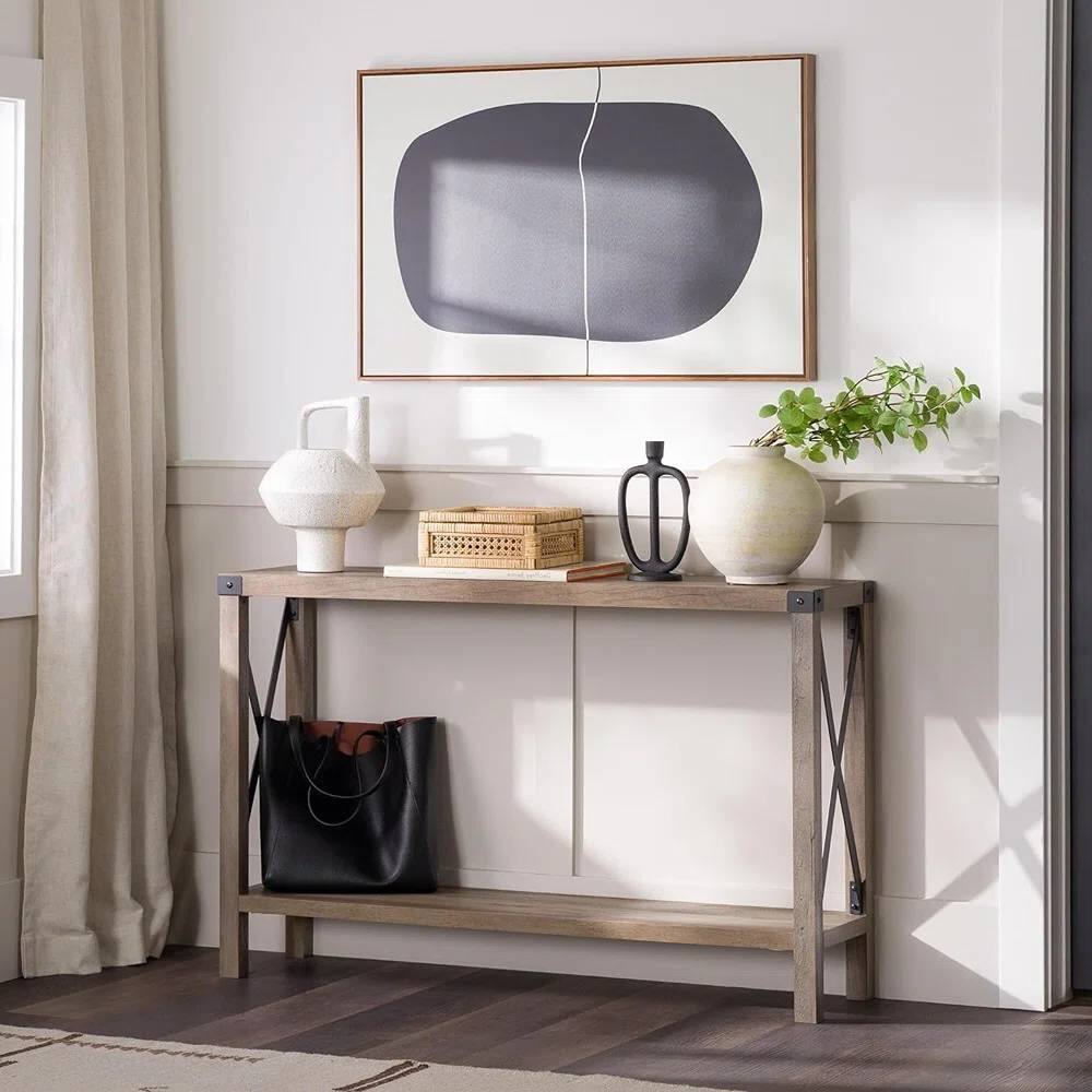 Angle. Hivvago - Industrial Farmhouse Entryway Table / Console Table in Taupe Grey Wood Finish - Taupe , Grey.