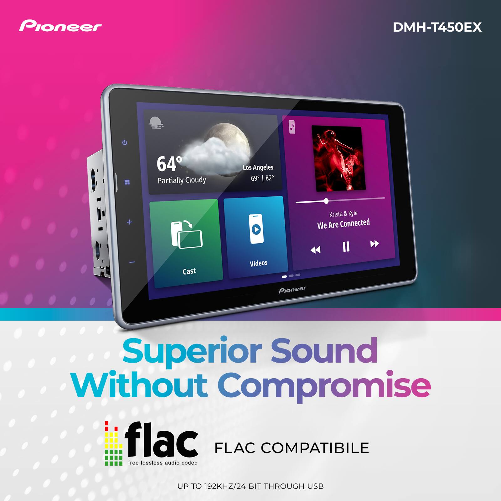 Pioneer DMH-T450EX 64 Partially Cloudy Los Angeles 69* | 82* + Krista & Kyle We Are Connected Cast Videos Proneer Superior Sound Without Compromise flac FLAC COMPATIBILE free lossless audio codec UP TO 192KHZ/24 BIT THROUGH USB