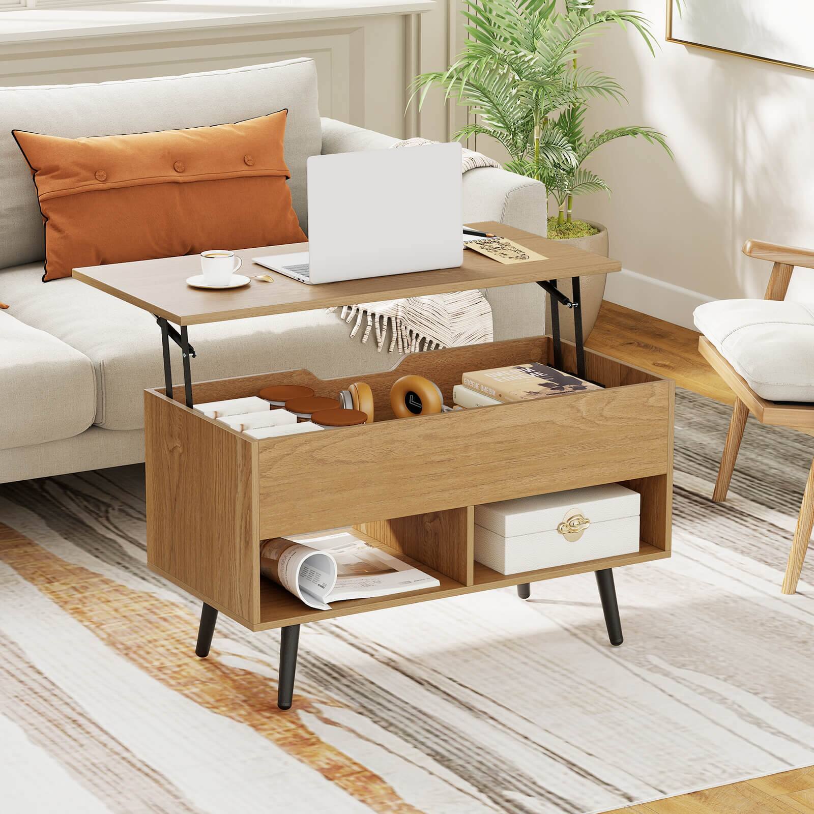 Alt View 4. Costway - Costway 31.5" Lift Top CoffeeTable ModernTable with Hidden Compartment Wood Legs For Home - Natural.