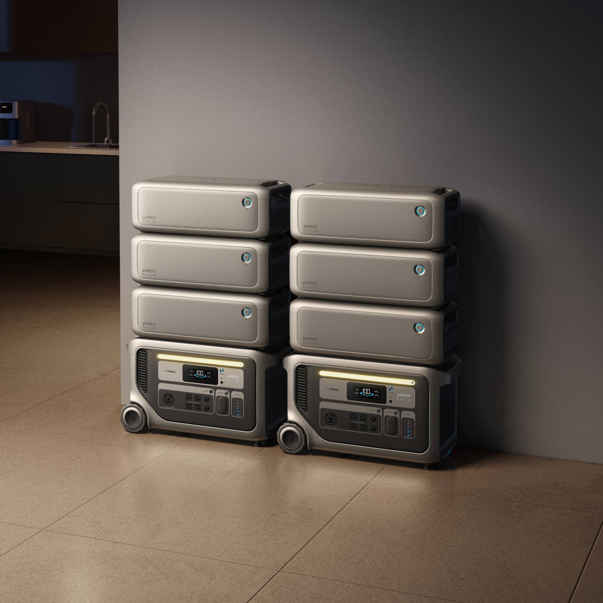 Stereo system with a total of 8 speakers.