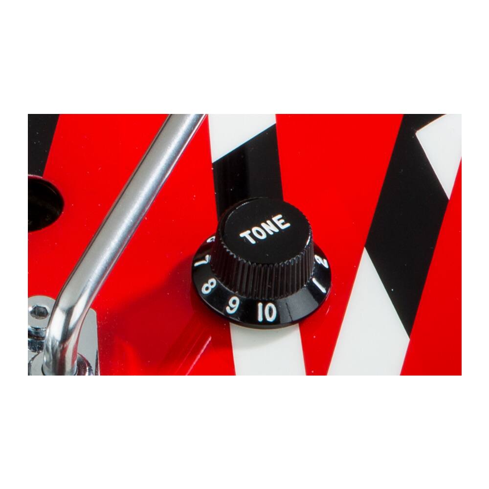 Left. EVH - EVH Striped Series 6-String Electric Guitar (Red with Black Stripes).