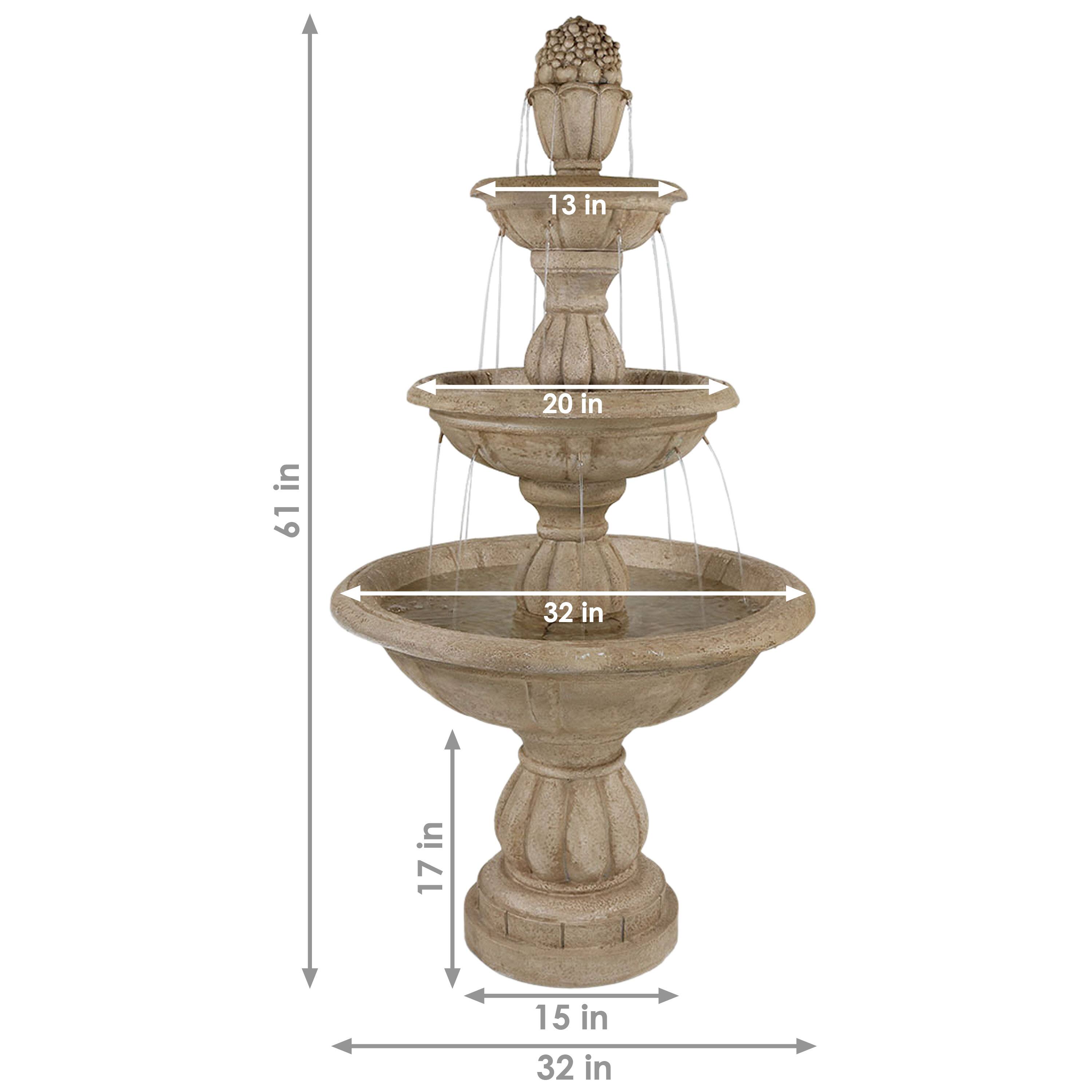 Alt View 2. Sunnydaze - Cornucopia Polyresin Outdoor 3-Tier Water Fountain - Beige.