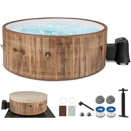Front. Costway - Costway 72" Inflatable Hot Tub SPA with 120 Air Jets Electric Heater Pump Manual Air Pump - Coffee + Beige.