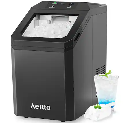 Front. Aeitto - Aeitto Nugget Ice Maker Countertop, 55lbs/24H, Rapid Ice Release in 5 Mins Chewable Ice Maker - Black.