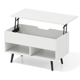 Pefilos - 31.5" Lift-Top Coffee Table, Hidden Storage + 2 Open Shelves, Hydraulic Lift Mechanism - White